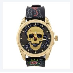 Ed Hardy Gold Skull Watch with Black Speaker